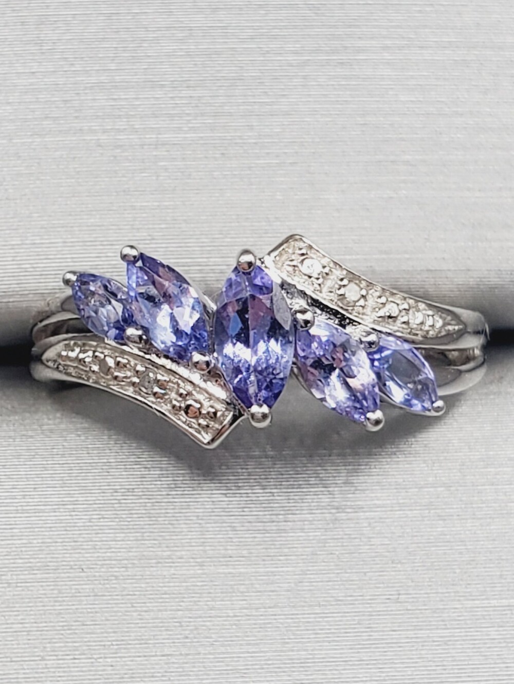 Marquise Genuine Tanzanite & Diamond Accent Platinum - 925 Sterling Silver Ring